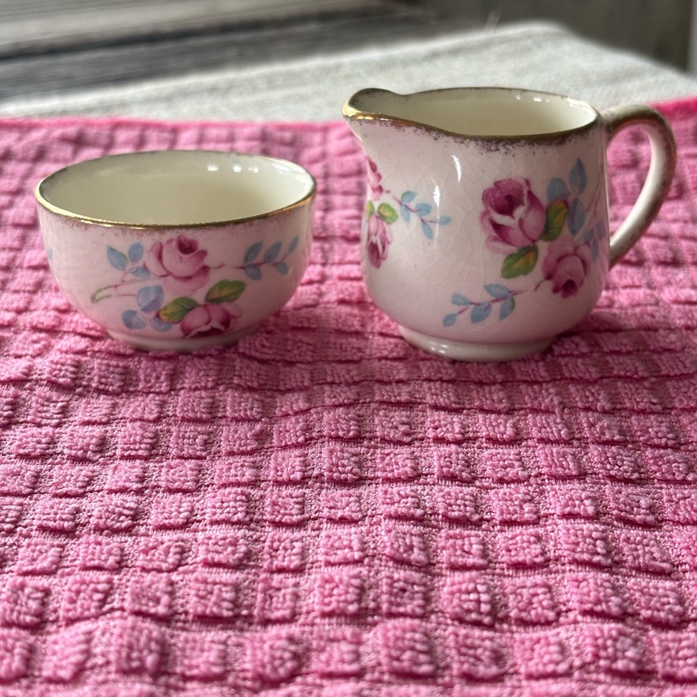 Rare demitasse Floral Cream and Sugar Set James Kent LTD Longton, England